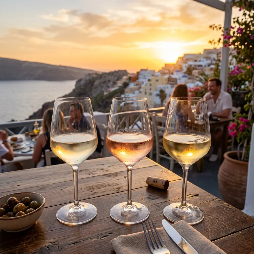 Colorful wine glasses against a sunset backdrop on a summer terrace