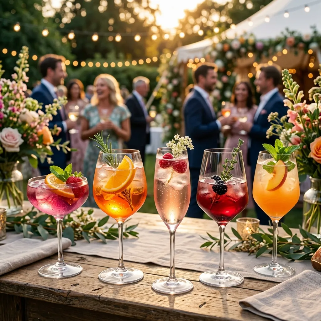 Bunte Weincocktails auf einer eleganten Outdoor-Veranstaltung