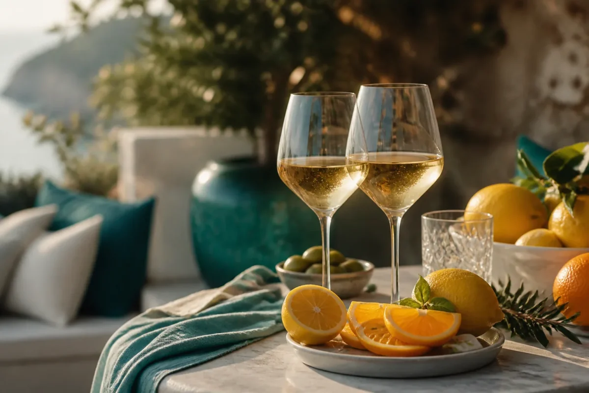 Kieliszki wina i owoce cytrusowe w stylu aperitivo — Fiora Wines
