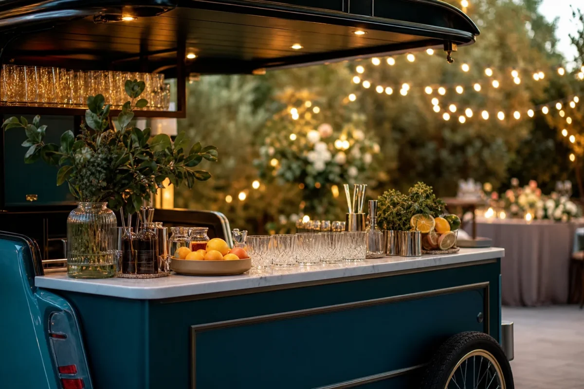 Mobilny bar Fiora Wines podczas wieczornego wydarzenia