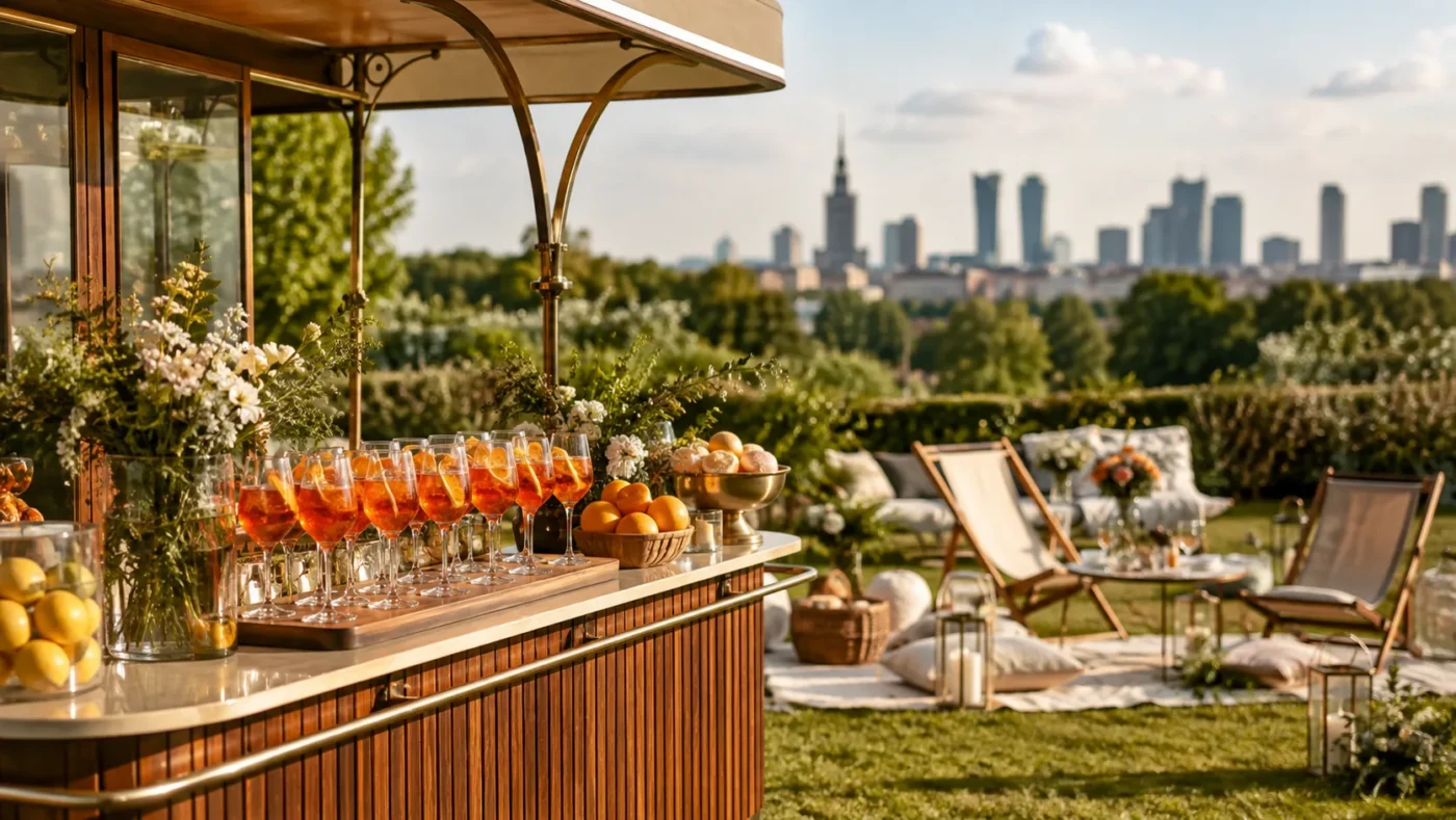 Mobilny bar ze spritzami podczas firmowego pikniku w Warszawie